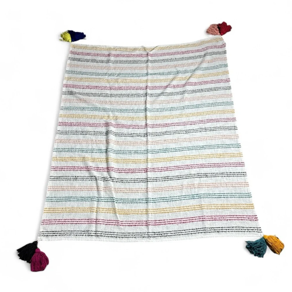 THRESHOLD TEXTURED STRIPE BOHO LIGHTWEIGHT TASSELED THROW BLANKET
